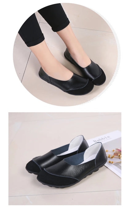 Women's shoes casual flat walking low heel loafers leather solid color large size casual single shoe work shoes44