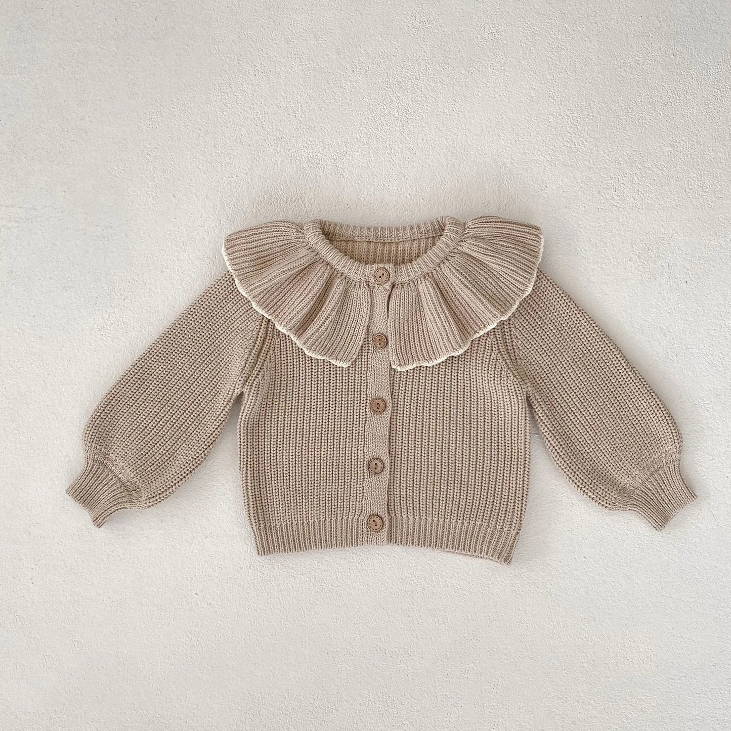 INS Spring and Autumn Infants' 0-3 Year Old Girl Baby Fashion Ruffle Collar Knitted Coat Small Cardigan Sweater Top
