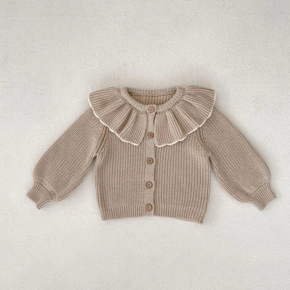 INS Spring and Autumn Infants' 0-3 Year Old Girl Baby Fashion Ruffle Collar Knitted Coat Small Cardigan Sweater Top