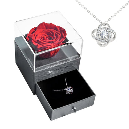 New Fashion Pendant Necklace In Rose Flower Jewelry Gift Box Preserved Rose Necklace Set Wedding Christmas Gift for Girlfriend