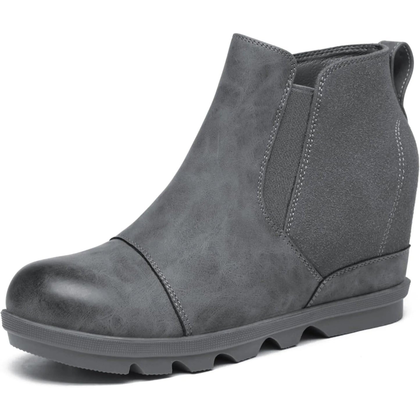EtherealBe gray leather wedge ankle boots for fall with comfortable sole and stylish design