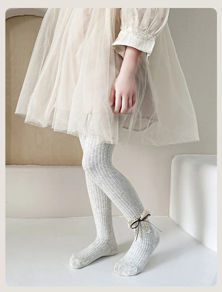 Children Cotton Tights Girls Cute Princess Bowknot Pantyhose Kids Stocking Baby Girls One-Piece Pantyhose Infant Knitted Tights