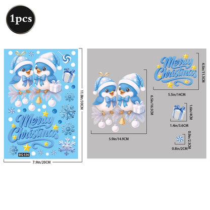 Christmas Window Static Clings Snowman Santa Claus Snowflake Reindeer Cute Xmas Decoration Decal Sticker Home Ornaments Supplies