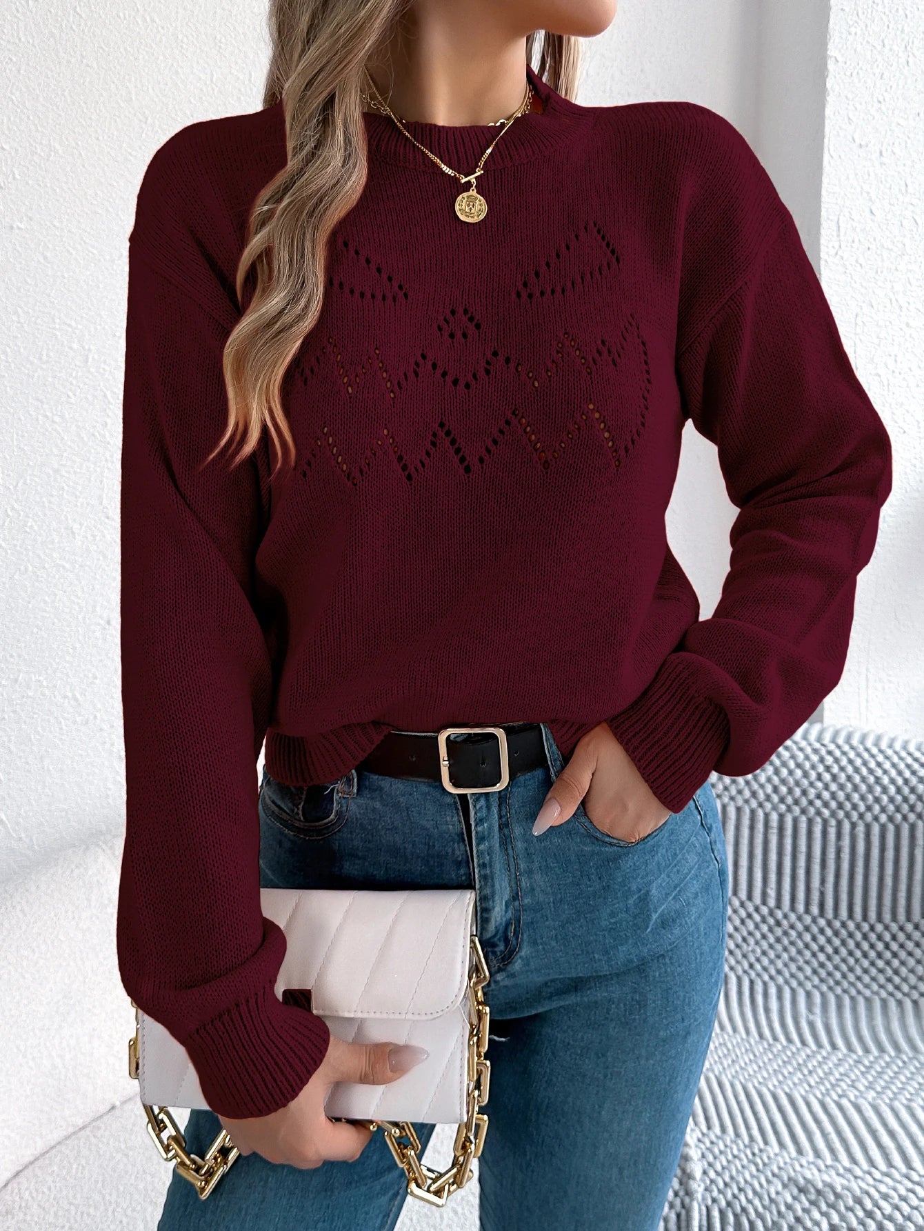EtherealBe women's pumpkin sweater in burgundy featuring a playful pumpkin design and relaxed fit