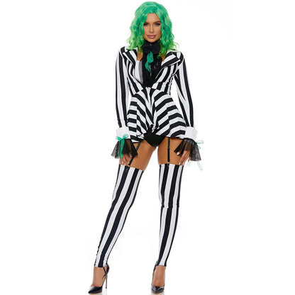 EtherealBe women's beetle cosplay costume with striped design and vibrant green wig