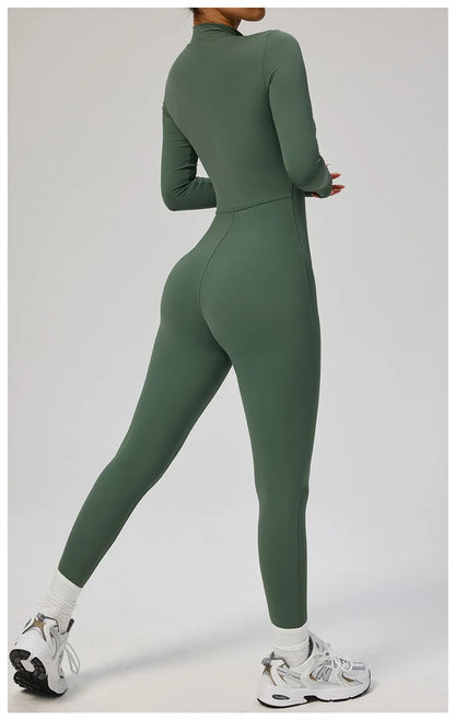 TRY TO BN Sports Yoga Jumpsuit Long Sleeves Zipper Sportswear Fitness Pants Workout Bodysuit One Piece Tights Women Gym Clothing