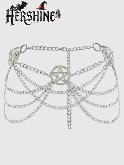 1 women's silver hollowed out pentagram multi-layer waist chain Y2K Gothic punk style waist chain fashion item holiday gift
