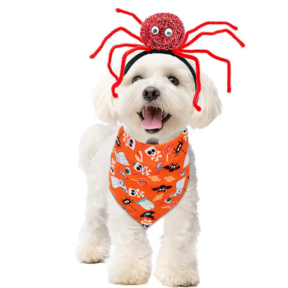 Halloween Dog Accessories Set Spider Headband Dog Bandanas Set Pet Triangle Scarf Headband For Dogs and Cats Pet Supplies