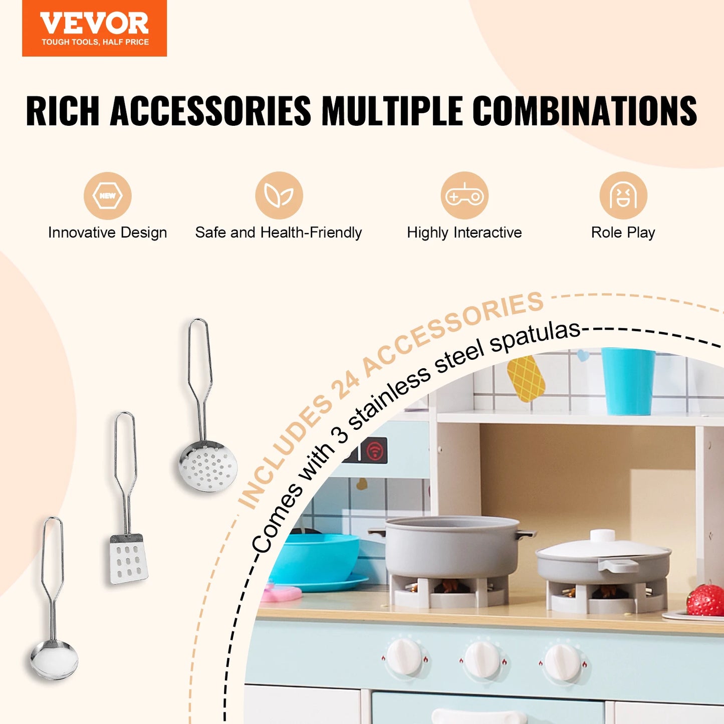 VEVOR Kitchen Counter Play Set DIY Simulated Cooking Food Tableware Play House with Sound Pretend Game Toy Gift Kid Boy Children