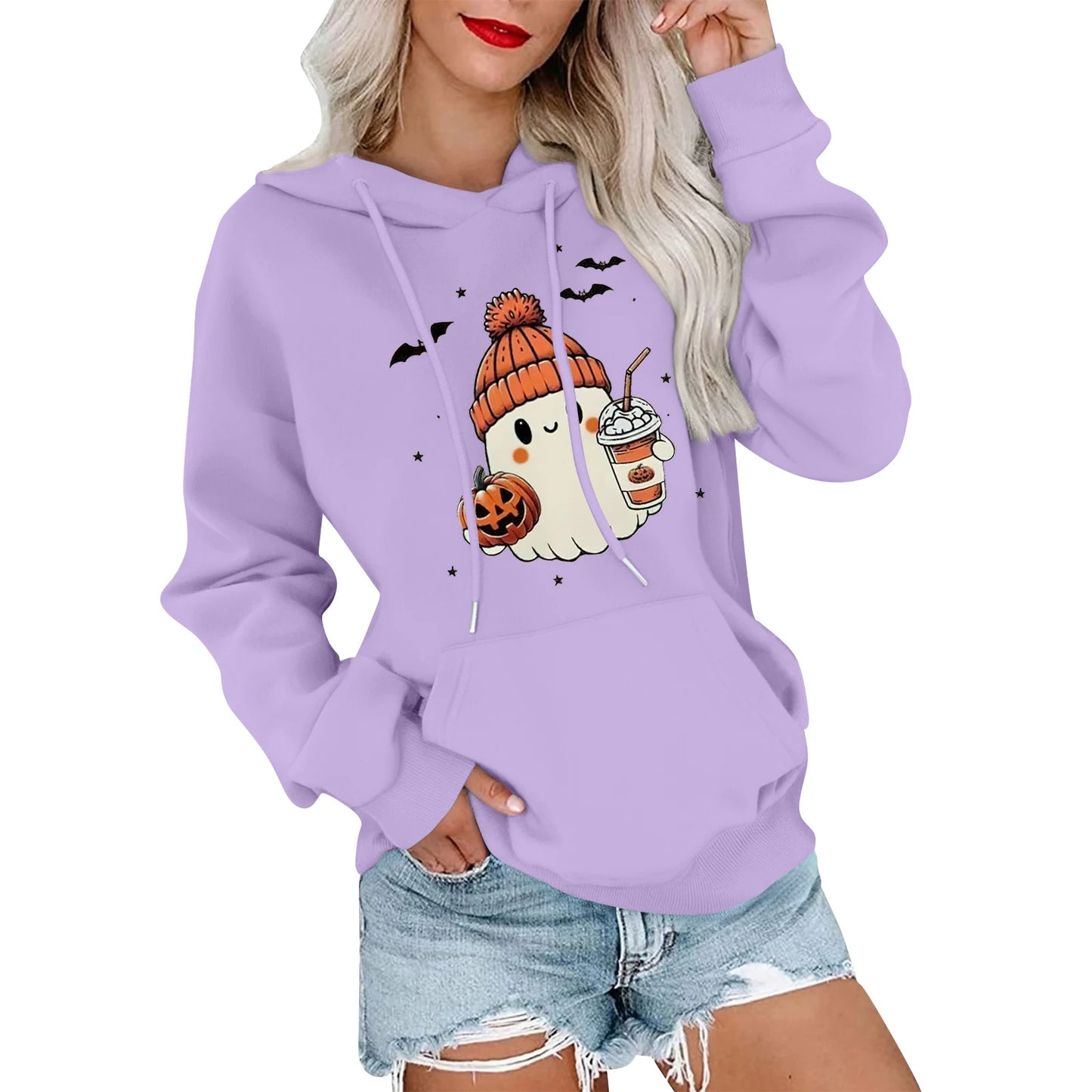 Women Halloween Printed Hoodie Casual Long Sleeve Sweatshirt Fashion Oversize Pullover Cozy Winter Streetwear Chic Loungewear