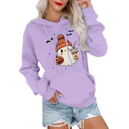Women Halloween Printed Hoodie Casual Long Sleeve Sweatshirt Fashion Oversize Pullover Cozy Winter Streetwear Chic Loungewear
