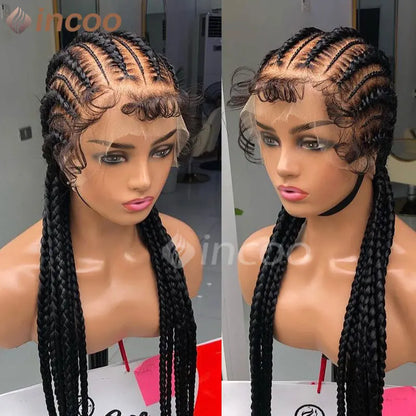 36 Inches Cornrows Braided Wigs Synthetic Full Lace Wig For Black Women Jumbo Braided Wigs Lace Frontal Faux Locs Box Braids Wig