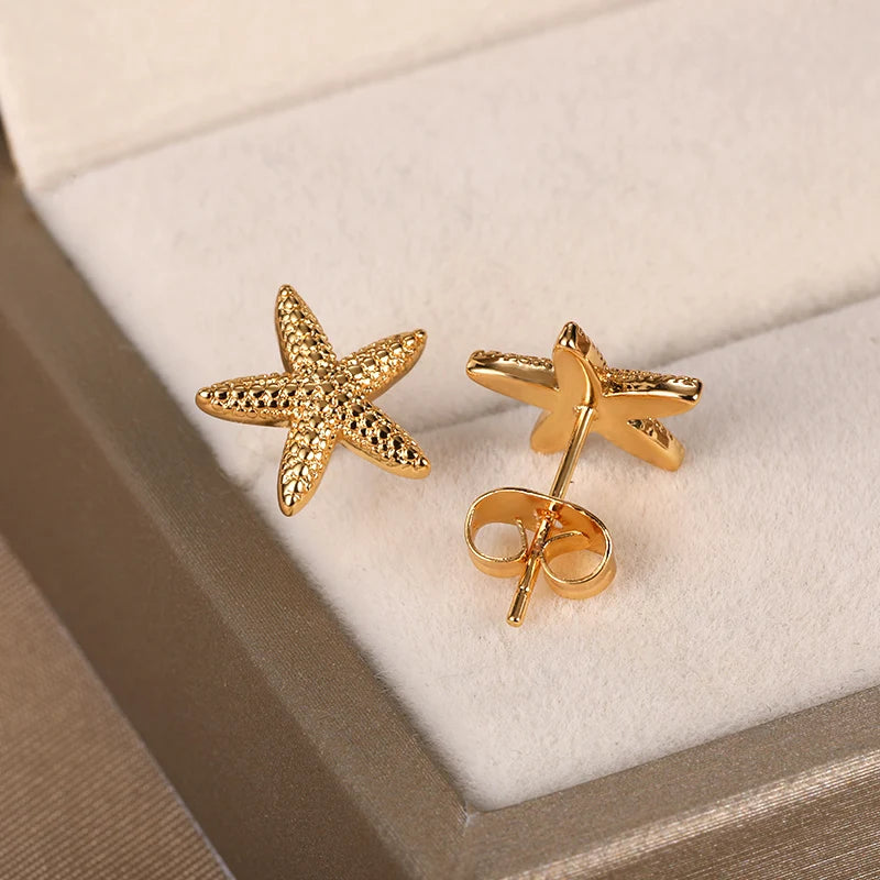 Geometric Fashion Temperament Casual Starfish Stud Earrings For Women Stainless Steel Earrings Female Summer Jewelry Gift