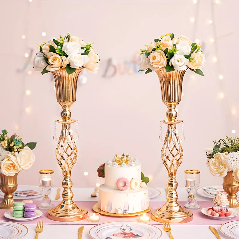 Gold Vase with Chandelier Crystal, 23.2 Inch Tall Vase Table Decorations, Wedding, Birthday Party, Halloween, Christmas Decora