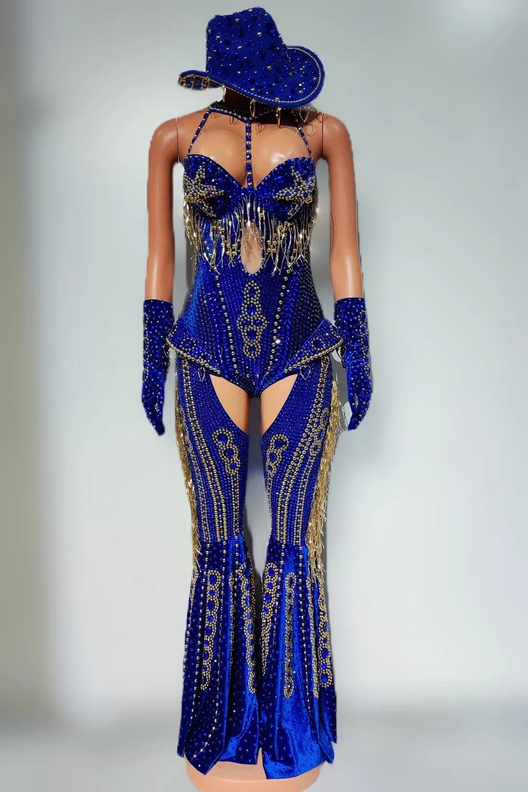 Women Sparkly Rhinestone Red Bodysuit 4Pieces Set Nightclub Party Stage Show Outfit Cabaret Carnival Showgirl Sexy Wear Hongding