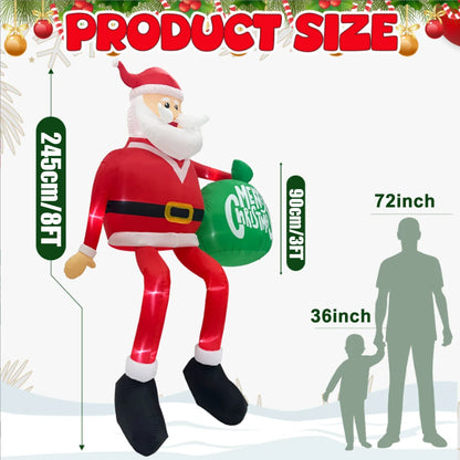 8FT Christmas Inflatables Climbing Santa Outdoor Decorations Christmas Inflatable Decorations with LED for Blow Up Yard Xmas