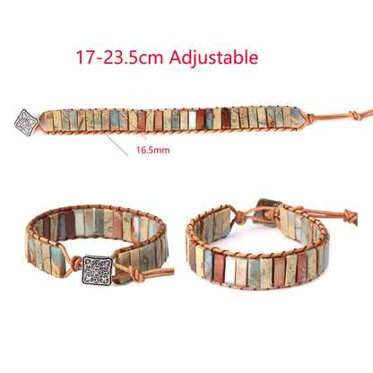 Chanfar Hot Sale Style Multicolor Natural Stone Gem Leather Tibetan Gypsy Beaded Adjustable Bracelets For Men Women