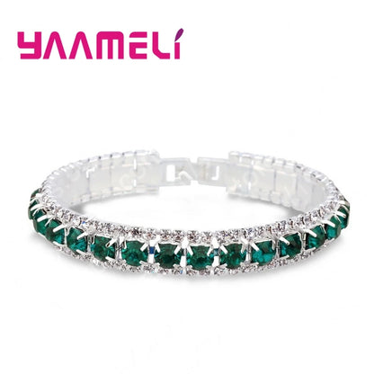 Top Sale 925 Sterling Silver Color Bracelet Full AAA Zircon Austrian Crystal Femme Women Link Chain Jewelry Bangles 14 Colors