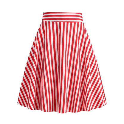2025 Spring Summer Vintage Skirts Women Korean Fashion Striped Faldas Elegant Chic A-Line Swing Skirt Fashion Midi Skirts