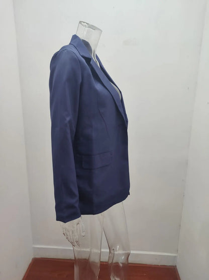 Autumn New Temperament Coat Women's Long Sleeve Solid Color Suit Collar Single Breasted Suit