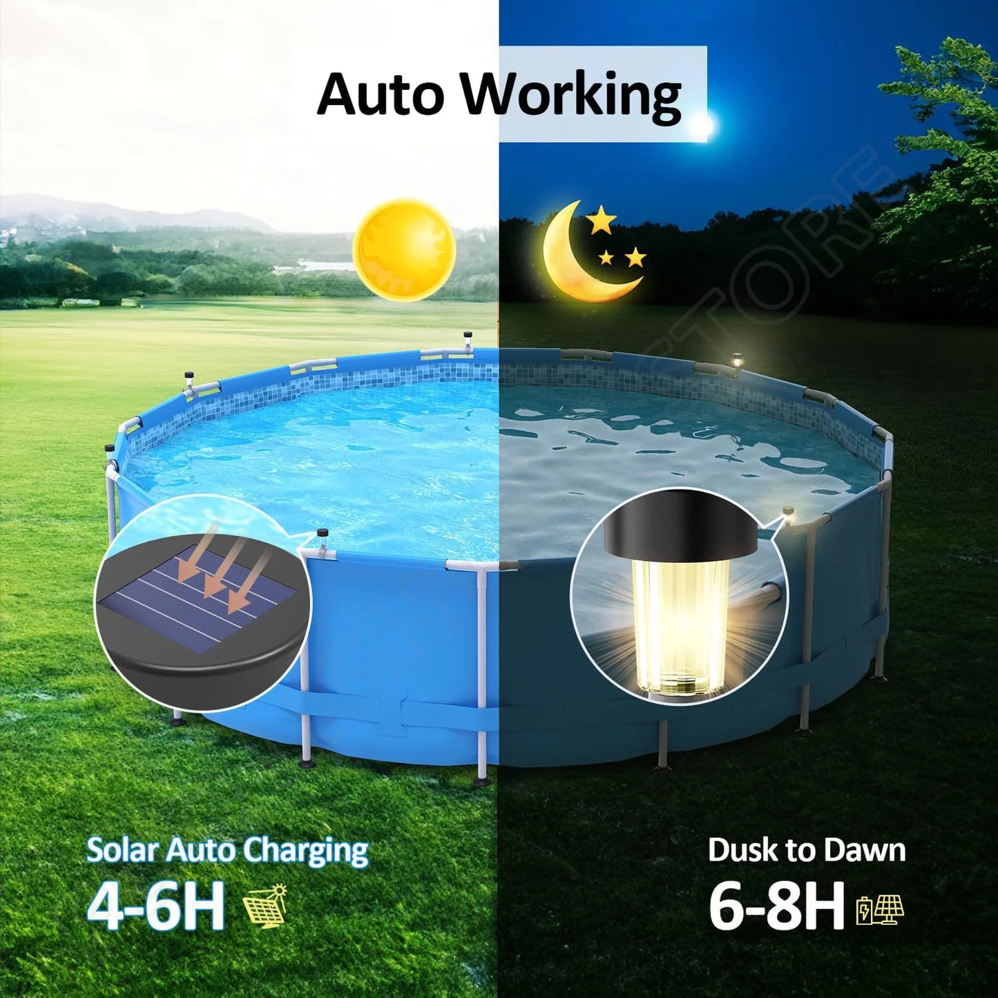 6 packages Solar Pool Light Frame on the ground for swimming pool outdoor pool fence decorative accessories Waterproof LED