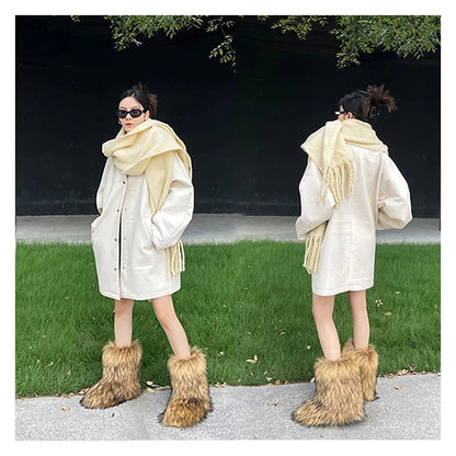 2025 Women Winter Faux Fur Boots Woman Fluffy Plush Warm Snow Boots Luxury Footwear Girls Furry Fur Bottes Fashion Winter Shoe