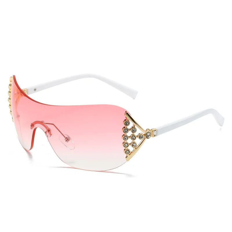 Luxury One-Piece Rimless Sunglasses Oversized Diamond Brand Designer Sun Glasses for Women Steampunk Eyewear UV400 Oculos De Sol