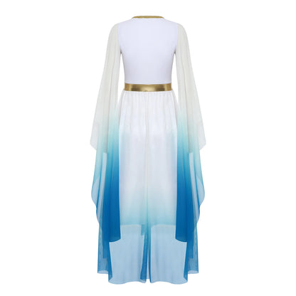 Women Halloween Ancient Greek Goddesses Queen Cosplay Costume Roman Toga Gold Trim Cape Tunic Dress Church Choir Worship Robe