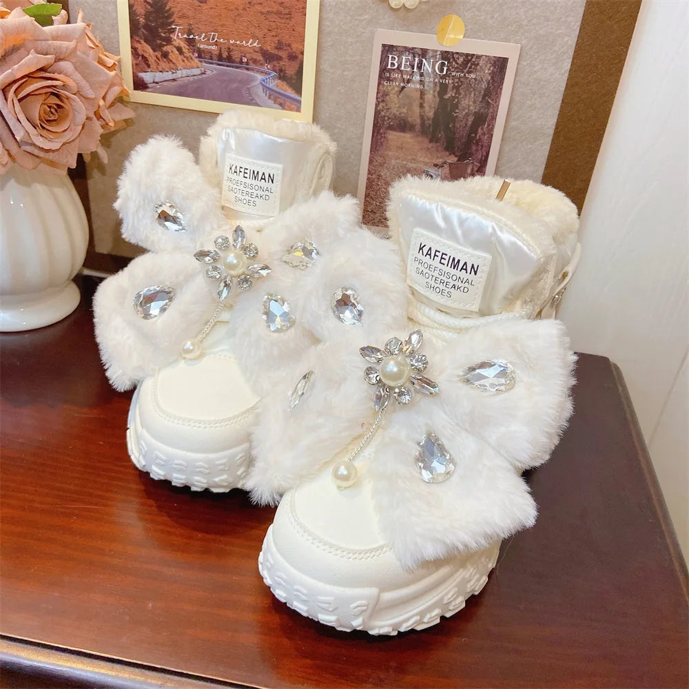 Winter Snow Boots 2025 New Thick-soled 5cm White Cotton Boots Thickened Warm Waterproof Cute Casual Shoes Fashion