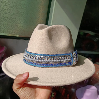 Embroidered three-dimensional flower fedora hat Women's jazz top hat Spring and autumn panama church fashion elegant wedding Hat
