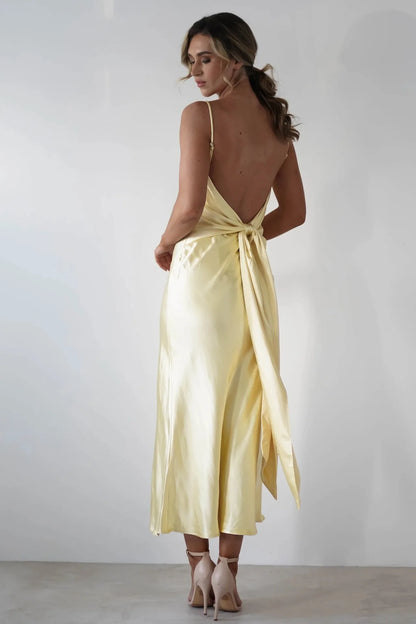 EtherealBe Sexy Satin Halter Dress in Olive Green