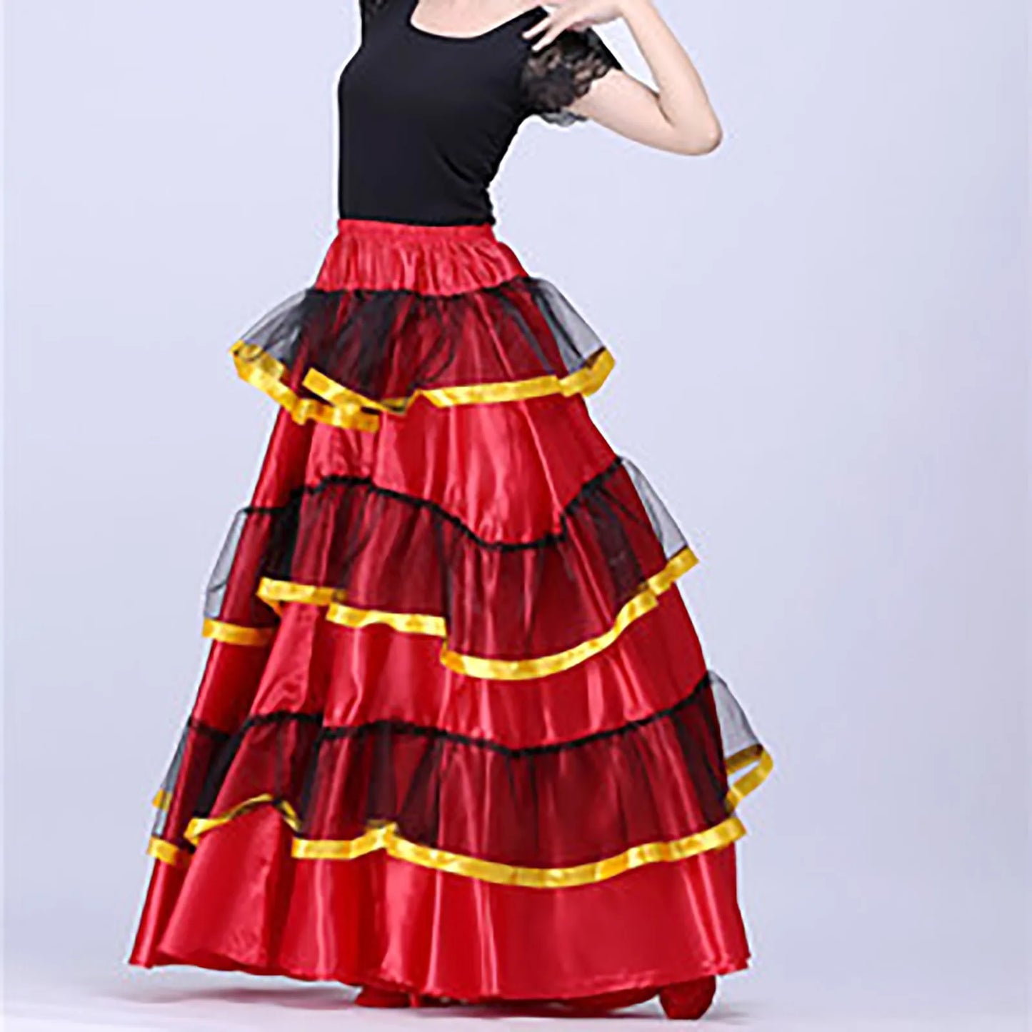 Womens Spanish Bull Dance Skirt Belly Dance Skirt Large Swing Skirt Ruffle Long Full Folkloric Mexican Skirt Flowy Dancing Dress