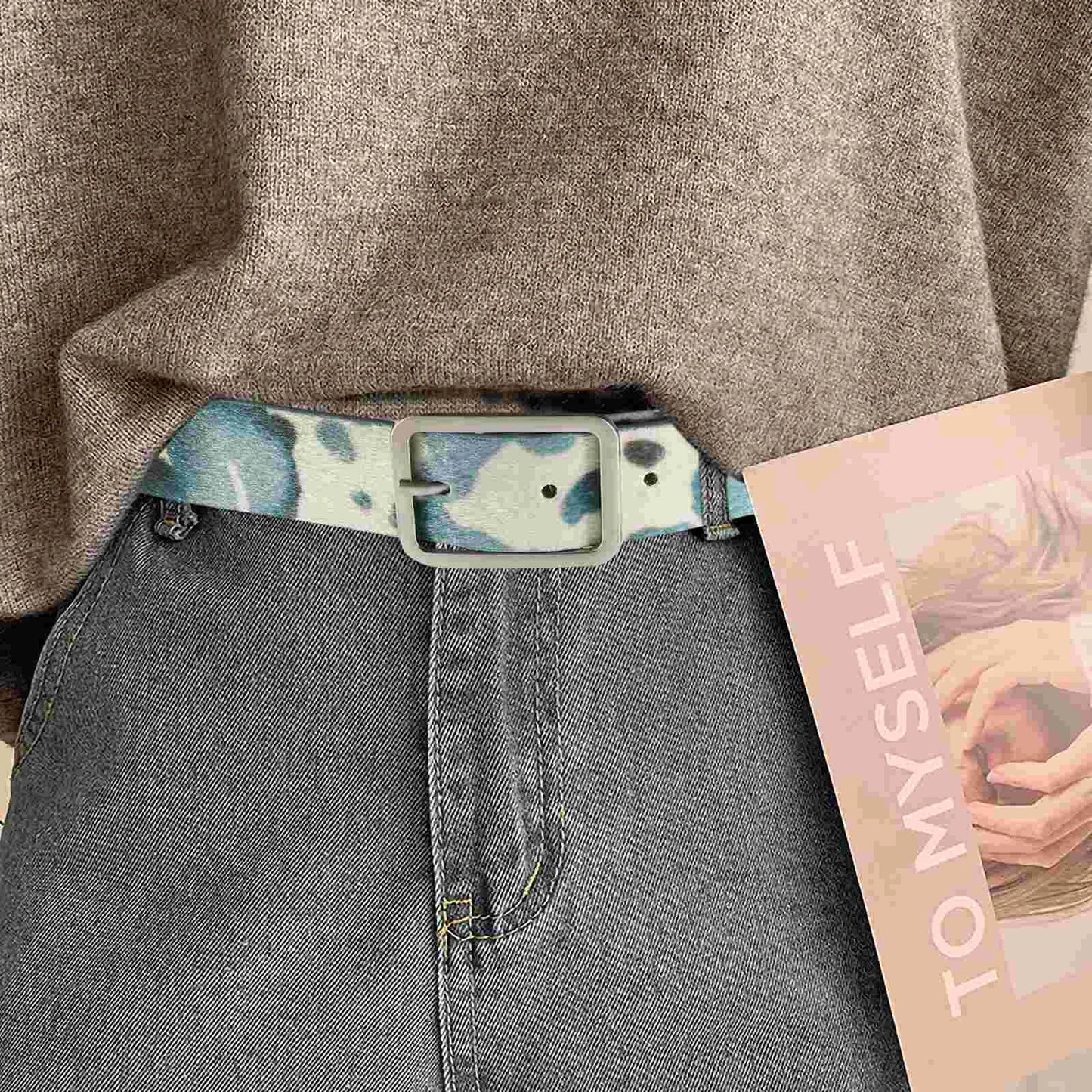 Cow Pu Belt Print Women's Belts Adjustable Elasticity for Pants Western Imitation Cowgirl Jeans Woman