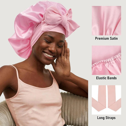 New Women Satin Bonnet Silky Sleep Cap Curly Hair Wrap For Sleeping Cap Adjustable Bonnets With Tie Band Nightcap Hair Care Cap