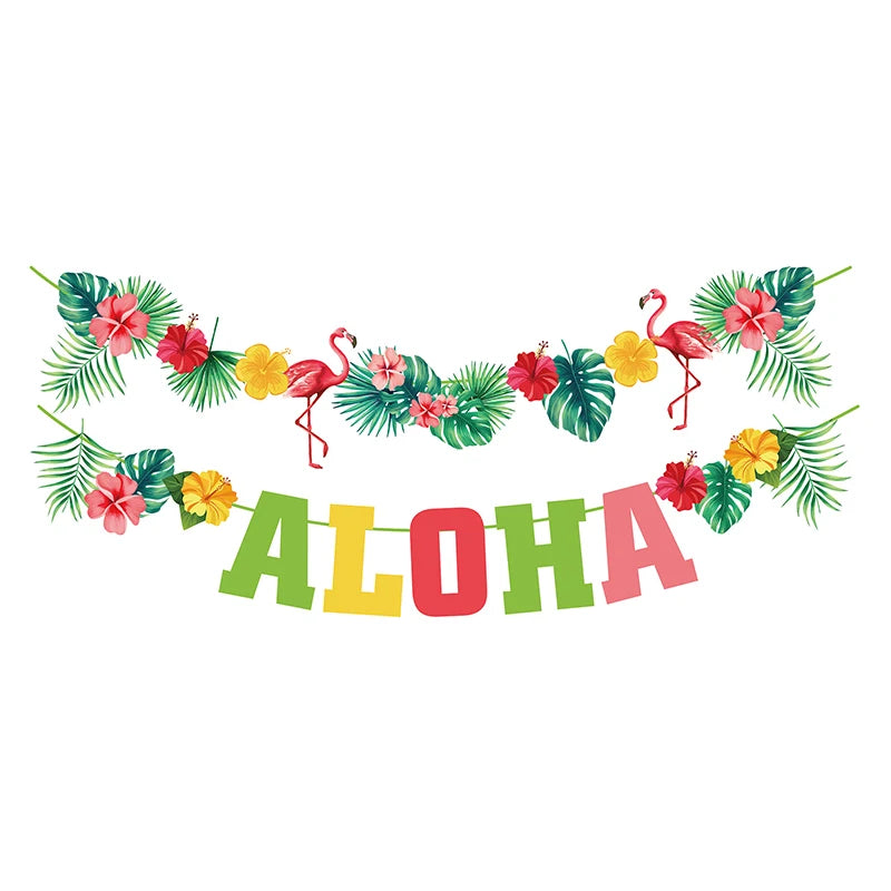 Hawaiian Party Decorations Flamingo Garlands Banner Balloons For ALOHA Luau Party Tropical Summer Beach Birthday Party Supplies