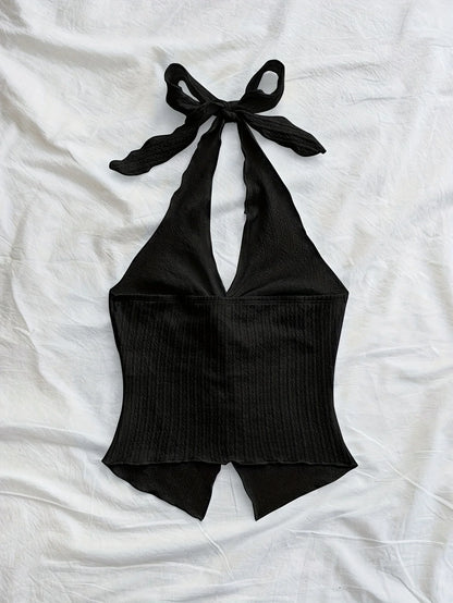 Spring and summer fashion new elegant solid color versatile halter vest single piece