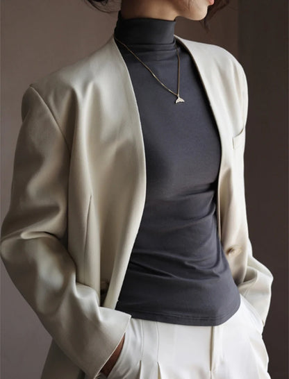 Women's Solid Innerwear Pullovers Sweaters Autumn Winter Casual Long Sleeve Bottoming Tops High Quality Half-High Collar Jumpers