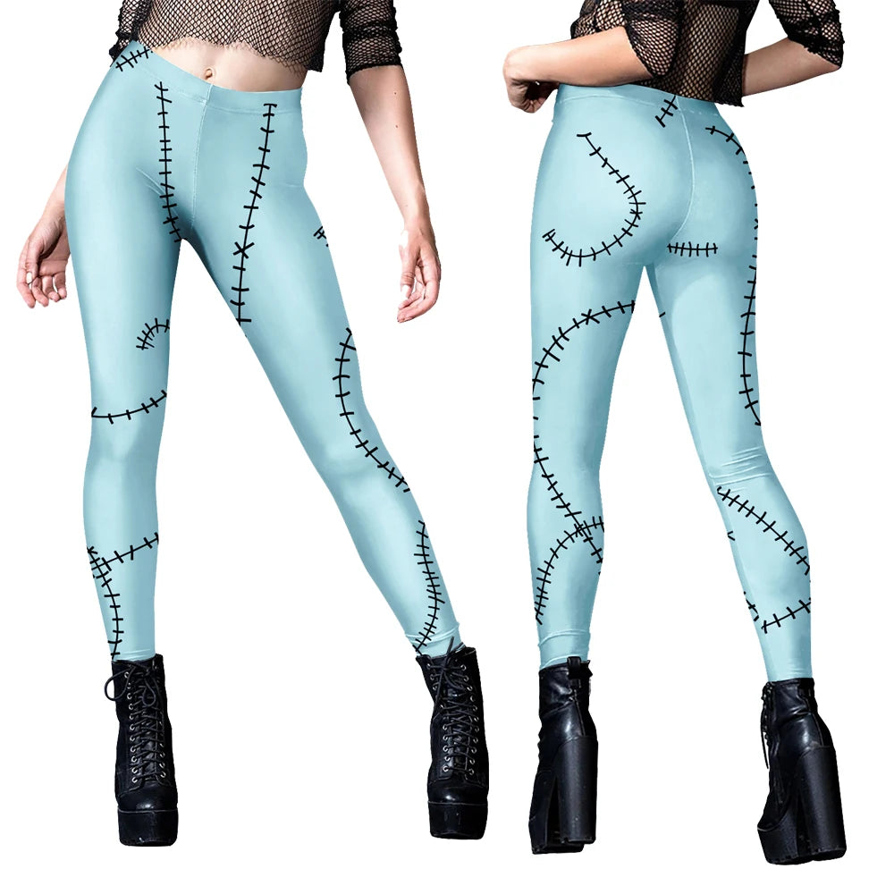 EtherealBe Nightmare Before Christmas Sally cosplay costume leggings in light blue with stitched detailing