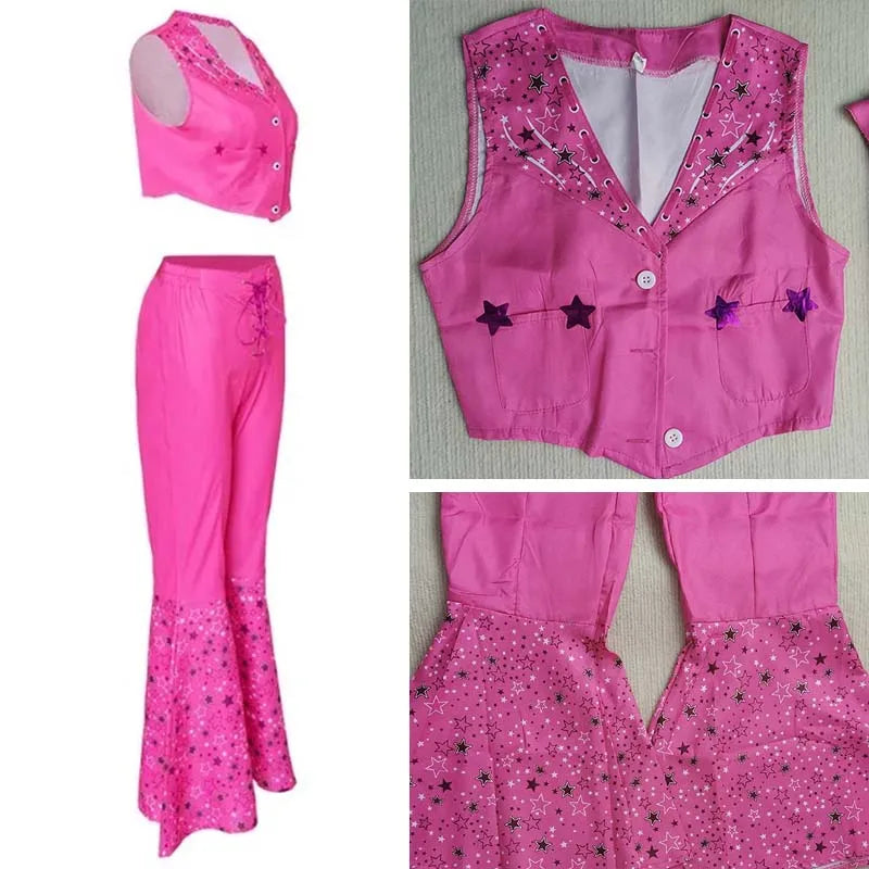 Women Princess Cosplay Costume Pink outfits Suit  Disguise Bar Bi Pink Suit Scarf Hat for Comic Con Halloween