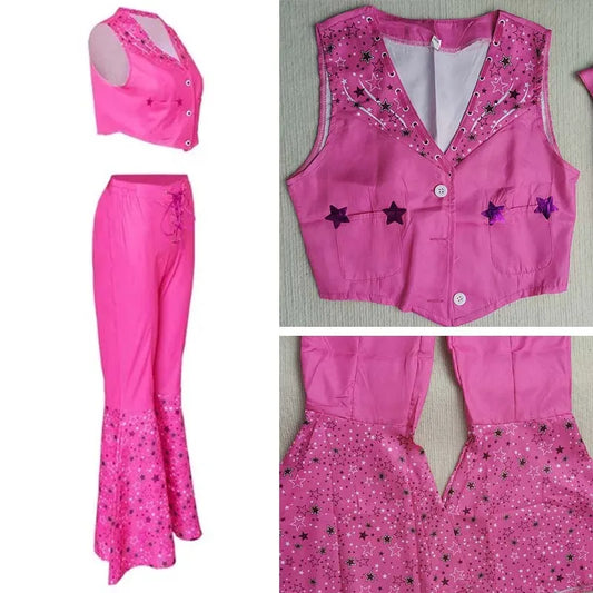 Women Princess Cosplay Costume Pink outfits Suit  Disguise Bar Bi Pink Suit Scarf Hat for Comic Con Halloween