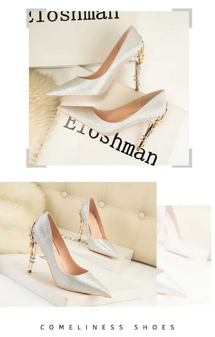 Elegant blue flower embellished women's heels with stylish design and high stiletto heels