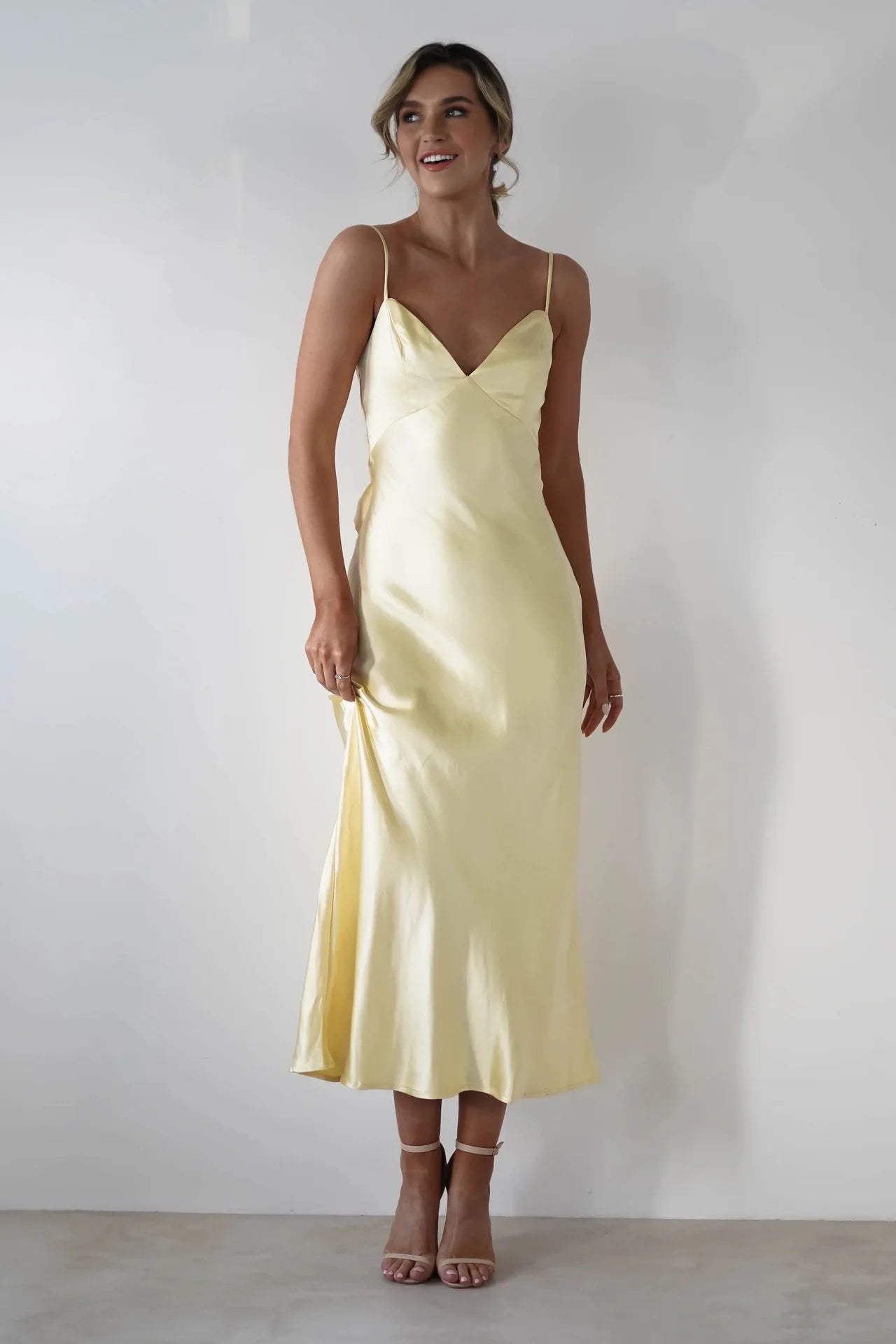 EtherealBe Sexy Satin Halter Dress in Olive Green
