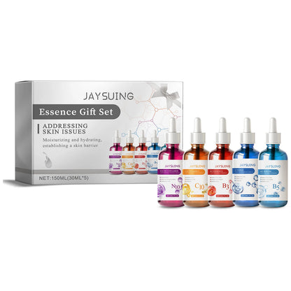 Facial Serum Skin Care Sets 5PCS Hyaluron Acid Vitamain C Niacinamide Fade Wrinkle Shrink Pores Moisturizing Brighten B5 Essence