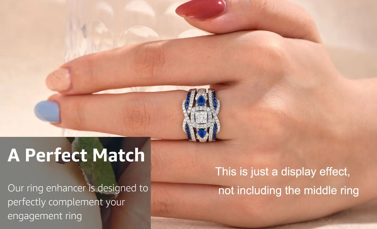 Newshe 925 Sterling Silver Black Blue White 5A Grade Cubic Zircon Wedding Ring Enhancer for Women Twist Rope Design Fine Jewelry