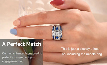 Newshe 925 Sterling Silver Black Blue White 5A Grade Cubic Zircon Wedding Ring Enhancer for Women Twist Rope Design Fine Jewelry