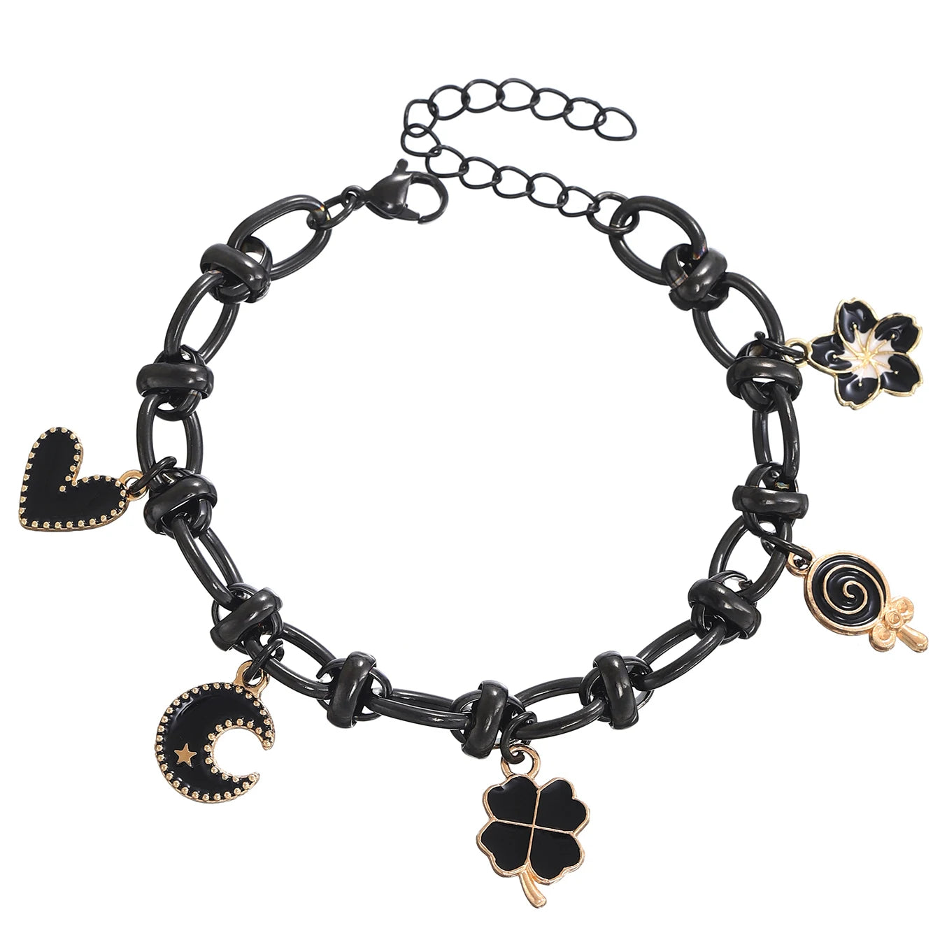 EtherealBe Halloween charm bracelet for women featuring black and gold charms and adjustable chain