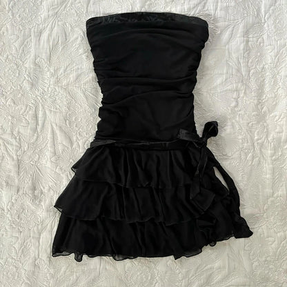 Gothic Harajuku Vintage Y2K Women's Dress Sexy Slim Chic Casual Lace-up Design Halter Neck Dresses Punk Rock Emo Girl Streetwear