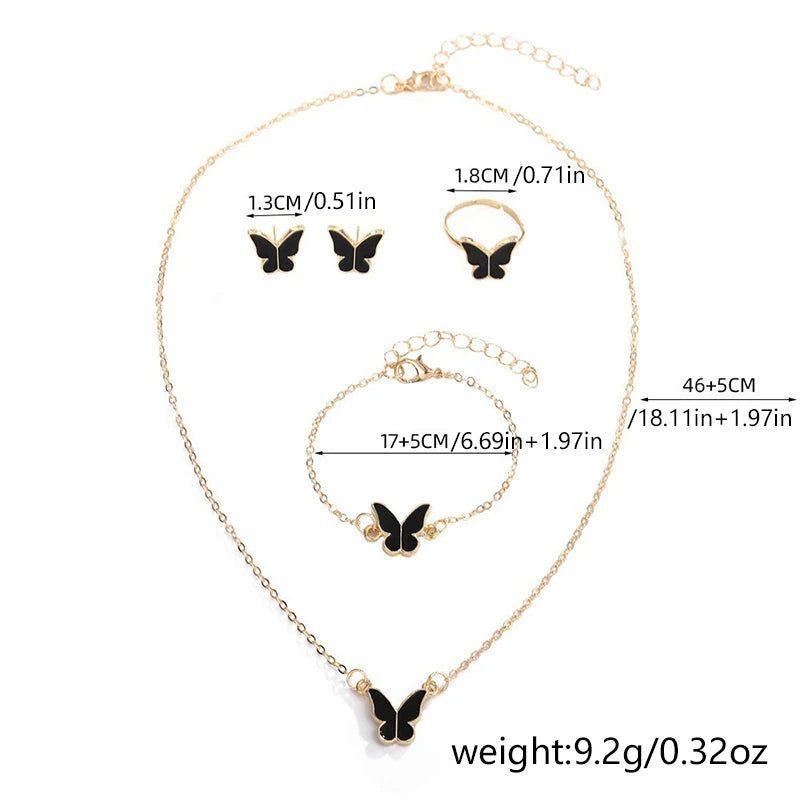 Fashion Butterfly Jewelry Set Acrylic Romantic Bracelet Ring Necklace Earring Set for Women Wedding Party New Year Festival Gift