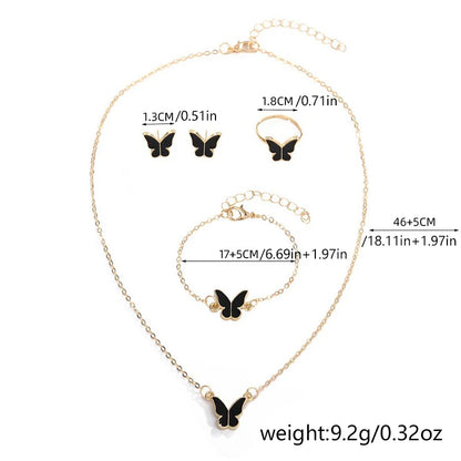 Fashion Butterfly Jewelry Set Acrylic Romantic Bracelet Ring Necklace Earring Set for Women Wedding Party New Year Festival Gift