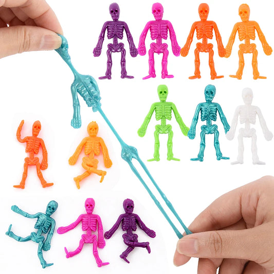 16Pcs Halloween Stretchable Skeleton Man Kids Party Favors TPR Soft Rubber Zombie Horror Doll Stress Relief Toy Halloween Gifts